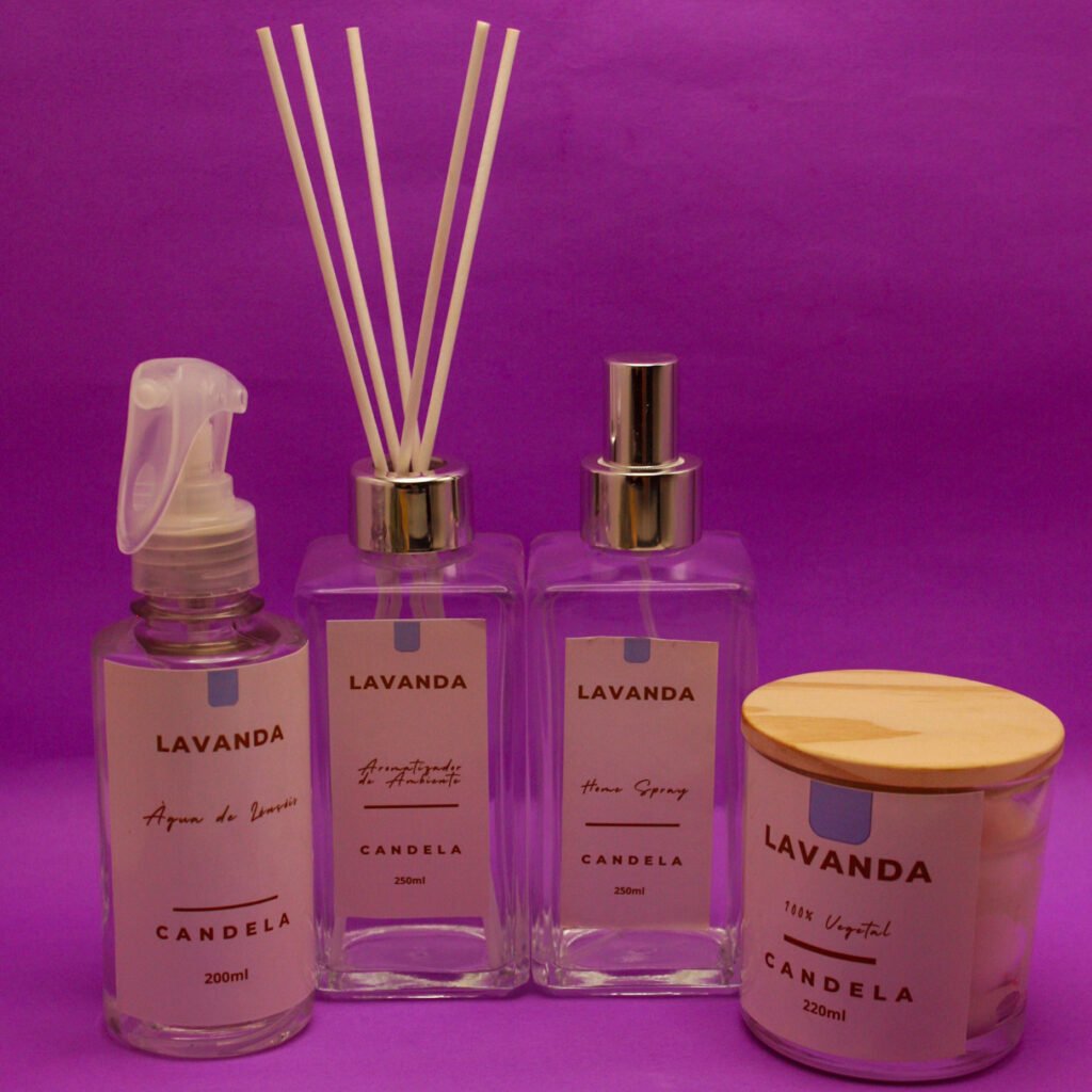 Kit Aromático Candela Aromas com água de lençóis, aromatizador, home spray e vela