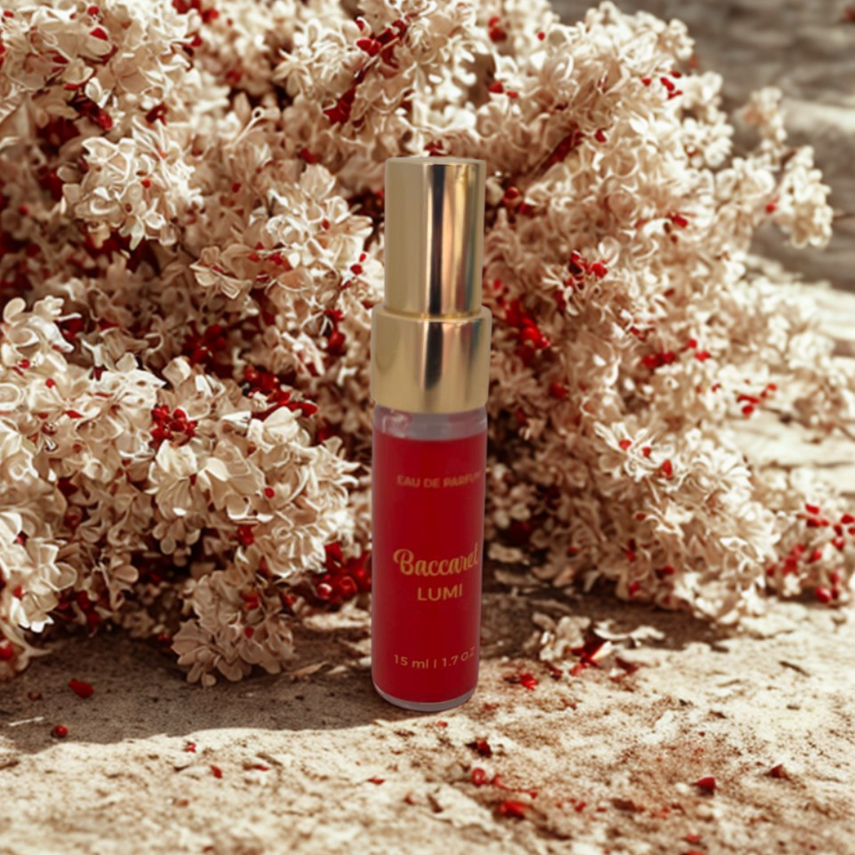 Perfume Baccaret Lumi Candela Aromas com flores bege