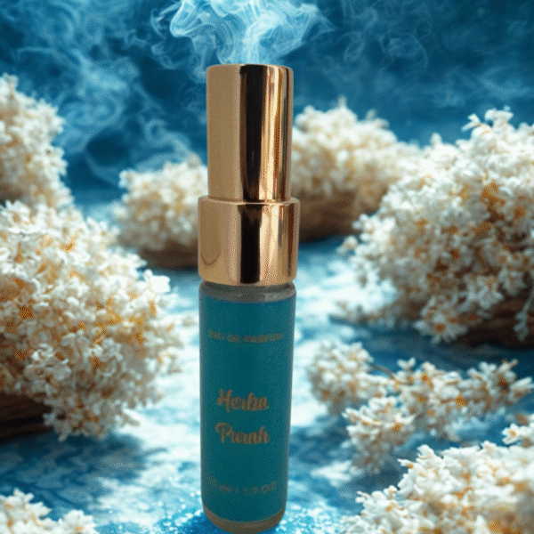 Perfume Herba Purah 15 ml Candela Aromas com flores brancas e vapor