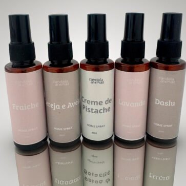 Kit 5 Home Sprays Candela Aromas com fragrâncias Fraiche, Cereja e Avelã, Creme de Pistache, Lavanda e Daslu.