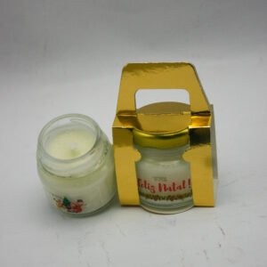 Vela Feliz Natal Candela Aromas aberta e fechada, pote de vidro artesanal natalino.