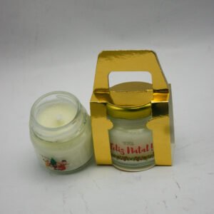 Vela Feliz Natal Candela Aromas aberta e fechada, pote de vidro artesanal natalino.
