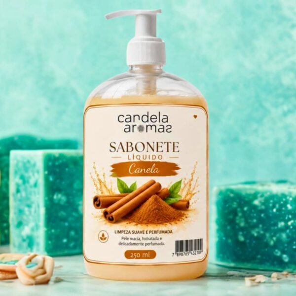 Sabonete líquido de canela Candela Aromas 250 ml com válvula pump.