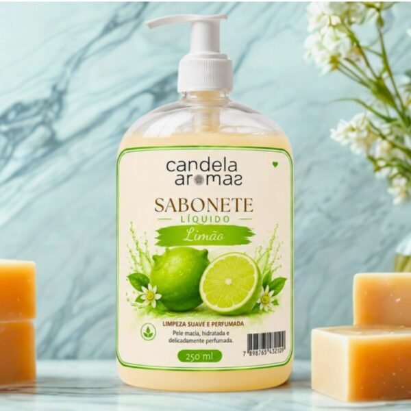 Sabonete líquido de limão Candela Aromas 250 ml com válvula pump.