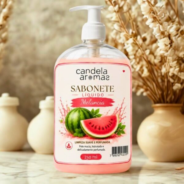 Sabonete líquido de melancia Candela Aromas 250 ml com válvula pump.