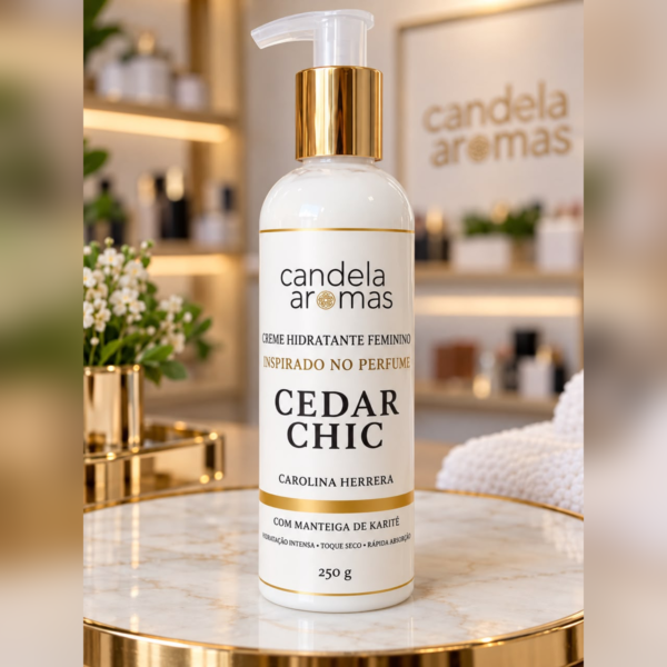 Creme hidratante inspirado no perfume Cedar Chic, 250 g, da Candela Aromas