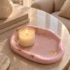 Bandeja Decorativa Rosa com Folhas de Ouro
