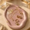 Bandeja Decorativa Rosa com Folhas de Ouro